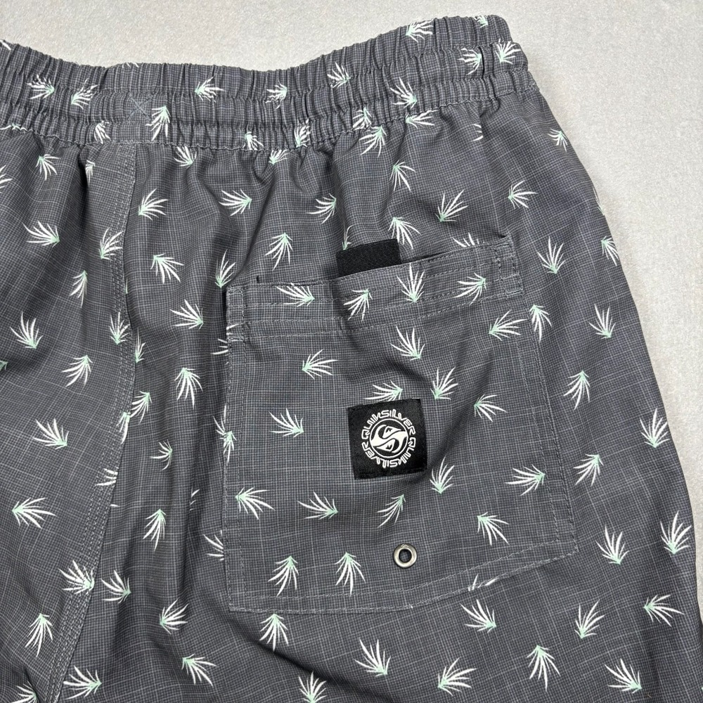 Quiksilver Mens Swim Trunks XL Gray Tropical Leaf Print Board Shorts Lined Beach - Picture 9 of 9